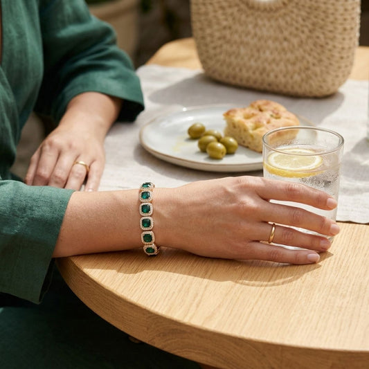 Tennis Green Cushion Cut Crystal Halo Luxe Bracelet