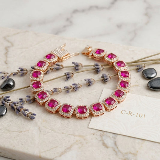 Tennis Pink Cushion Cut Crystal Halo Luxe Bracelet