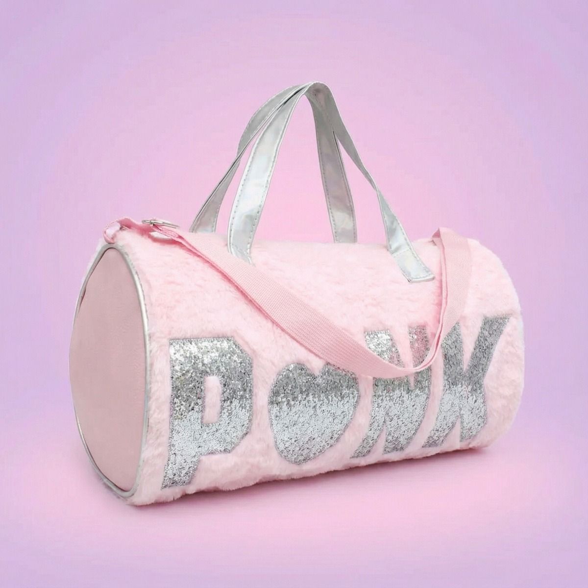 Pink Fur Glitter Duffel Bag