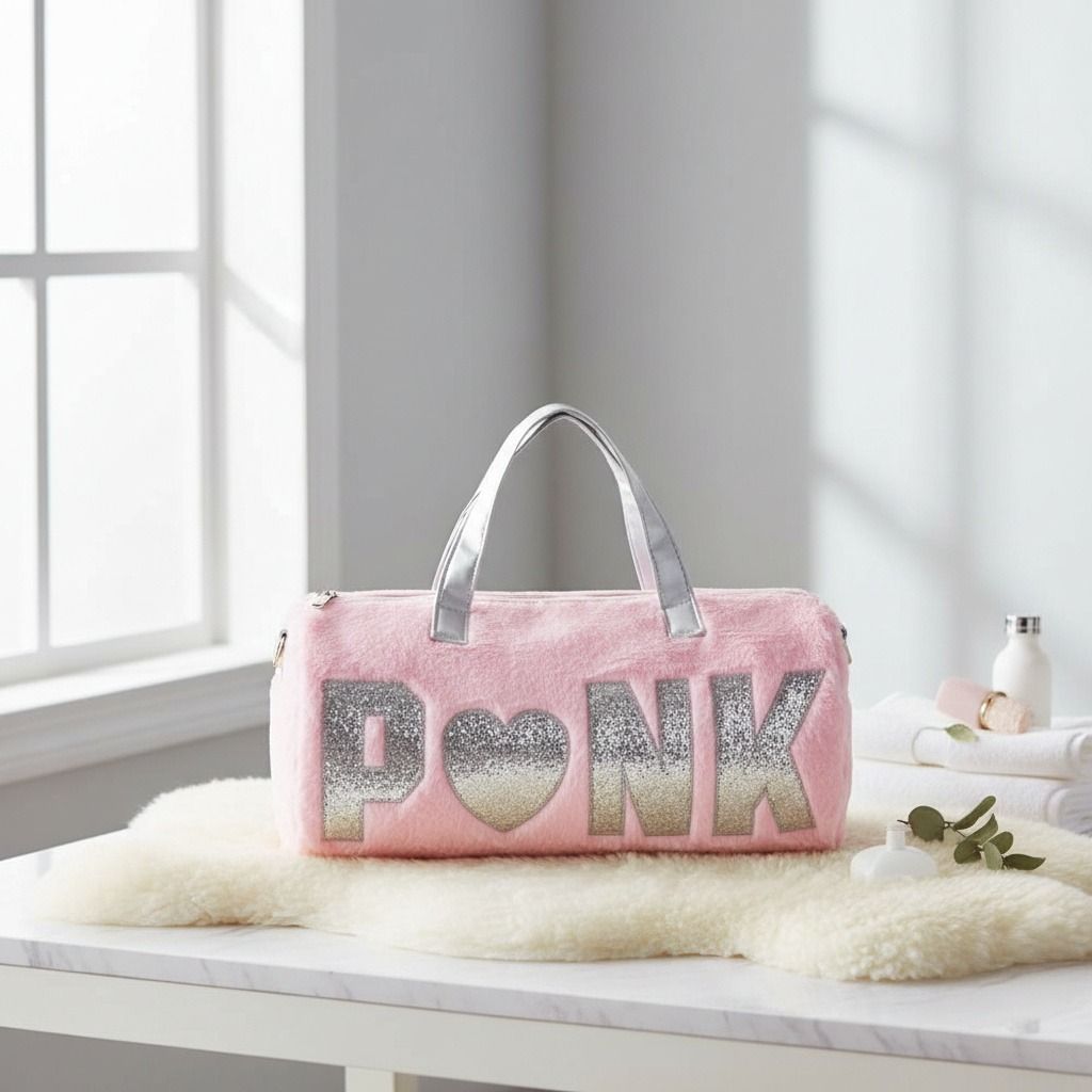 Pink Fur Glitter Duffel Bag