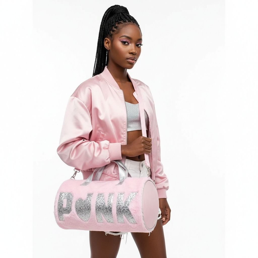 Pink Fur Glitter Duffel Bag