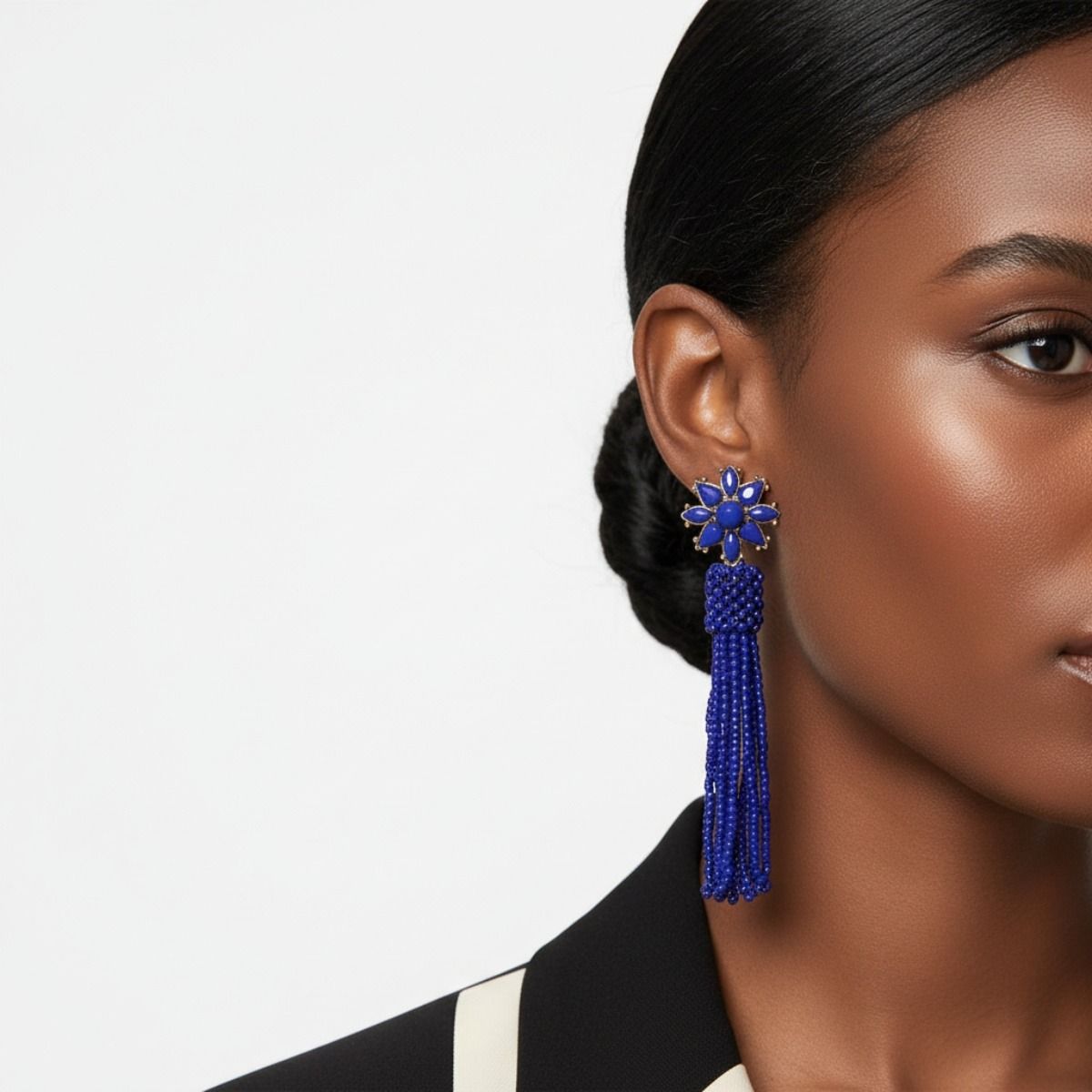 Blue Flower Seed Bead Earrings