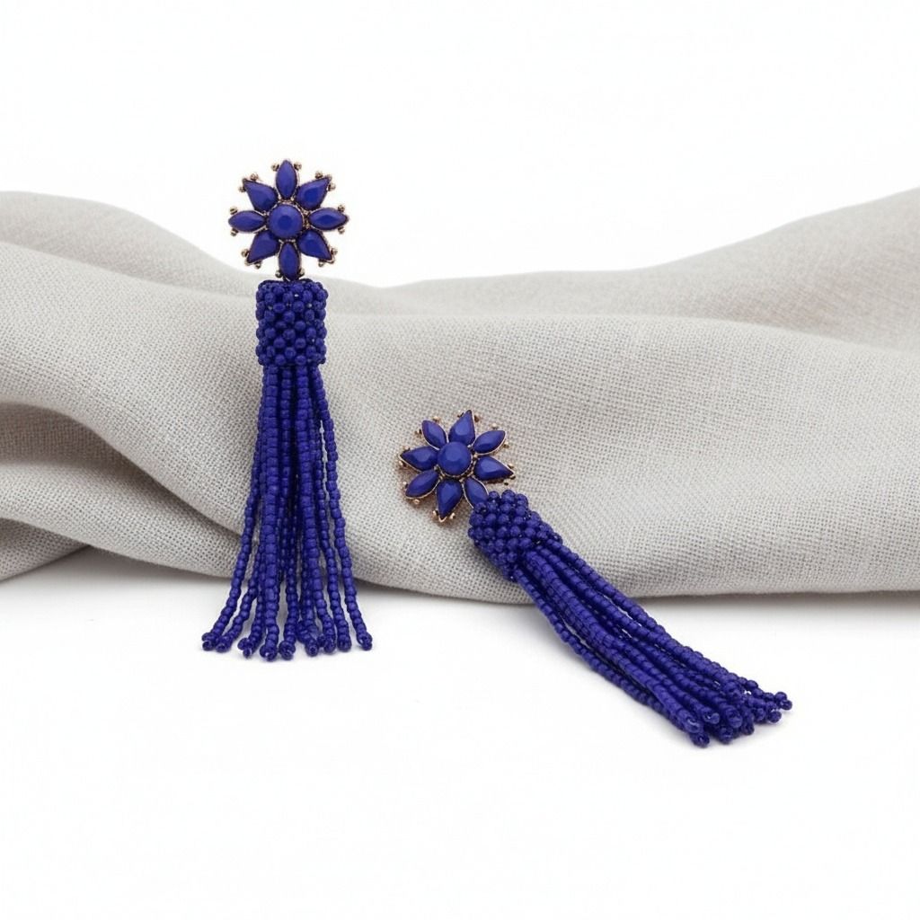 Blue Flower Seed Bead Earrings