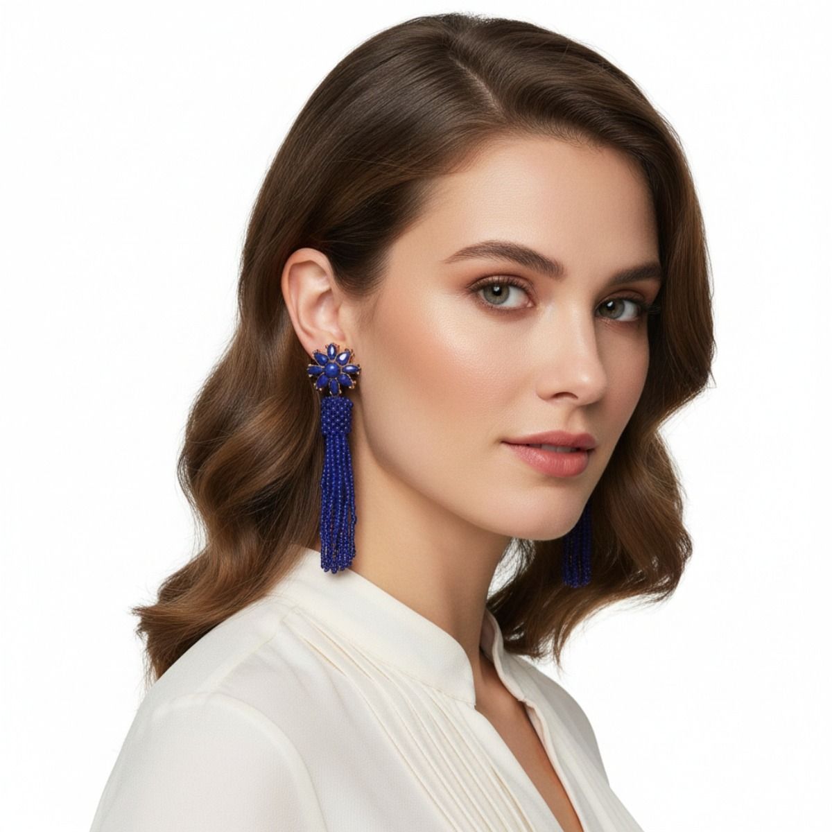 Blue Flower Seed Bead Earrings