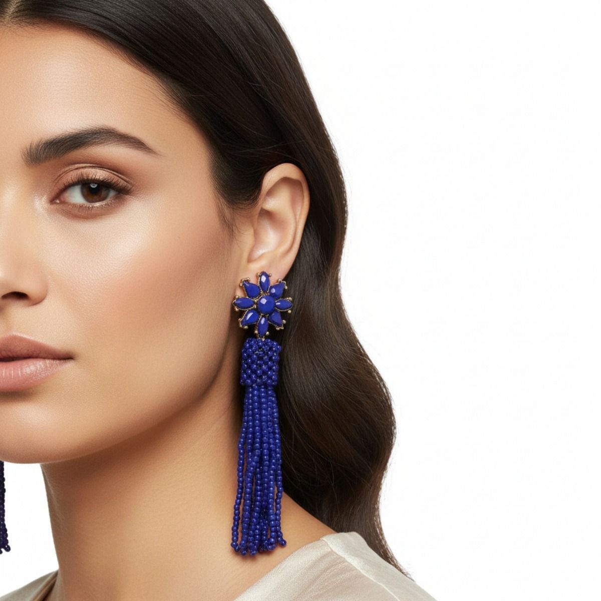 Blue Flower Seed Bead Earrings