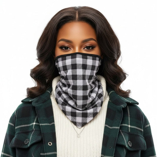 Black and White Buffalo Plaid Scarf Mask
