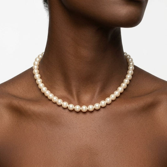 8mm Cream Glass Pearl Thread Knot Necklace