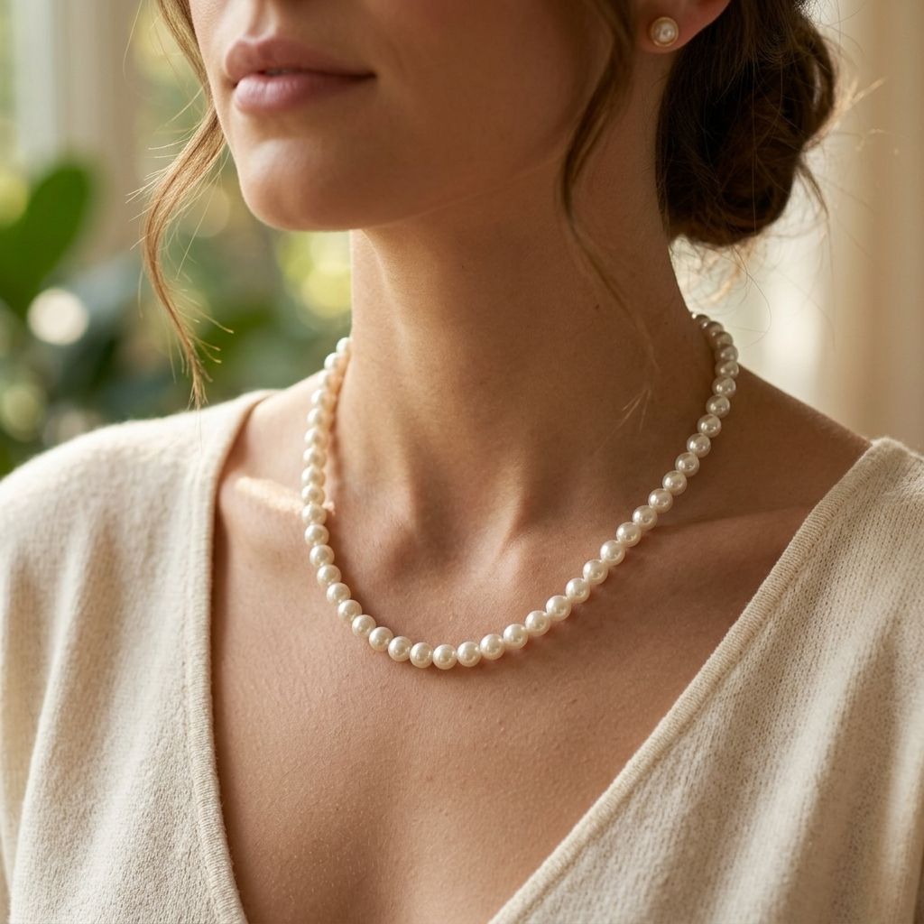 10mm Cream Glass Pearl Thread Knot Necklace