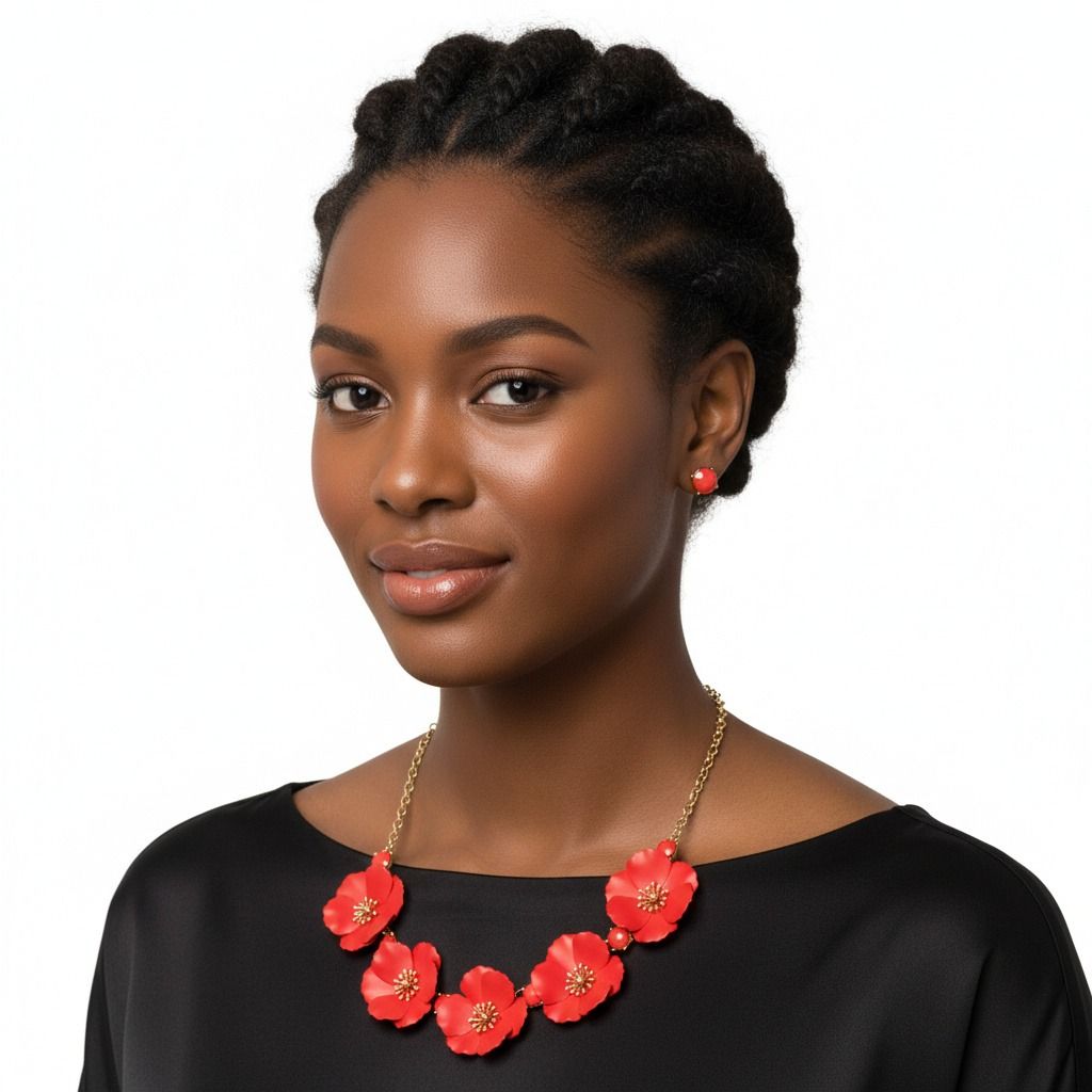 Red Flower Necklace Set