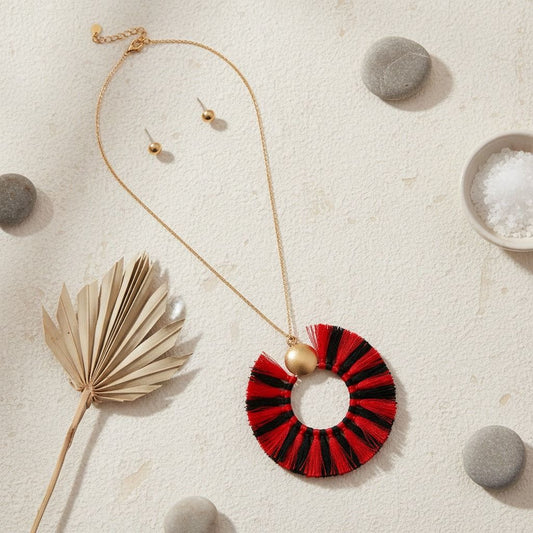 Red and Black Silk Tassel Necklace Set