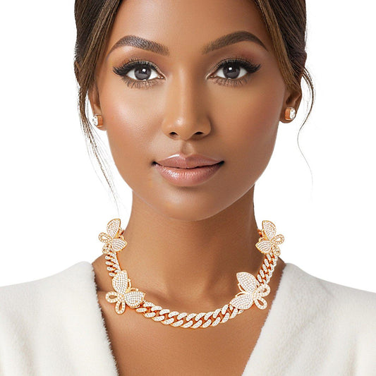 Iced Gold Butterfly Cuban Chain Set