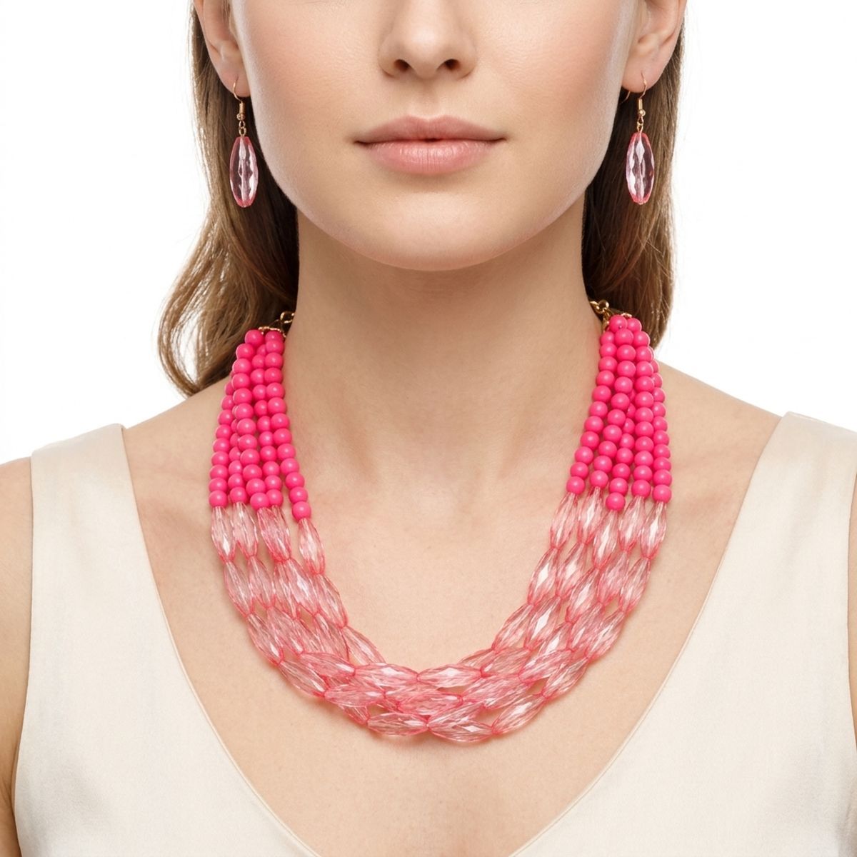 Pink Glass Bead 5 Strand Set