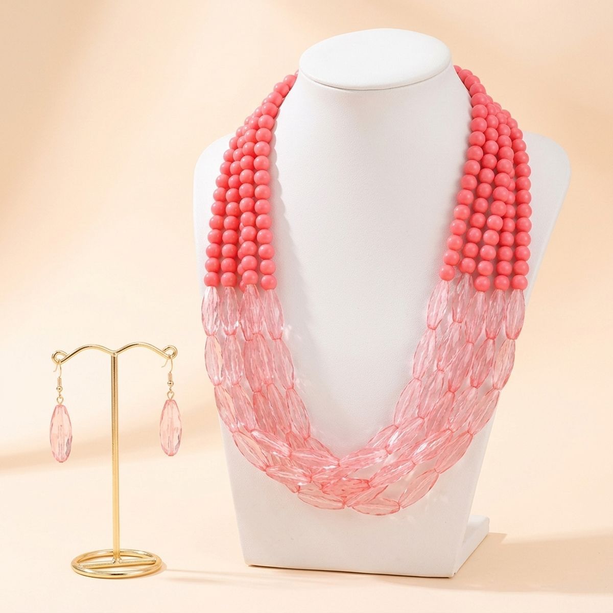 Pink Glass Bead 5 Strand Set