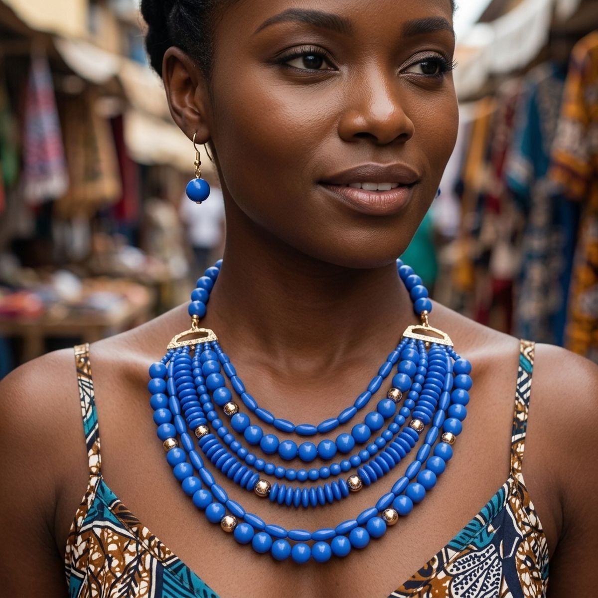 6 Layer Blue Bead Necklace