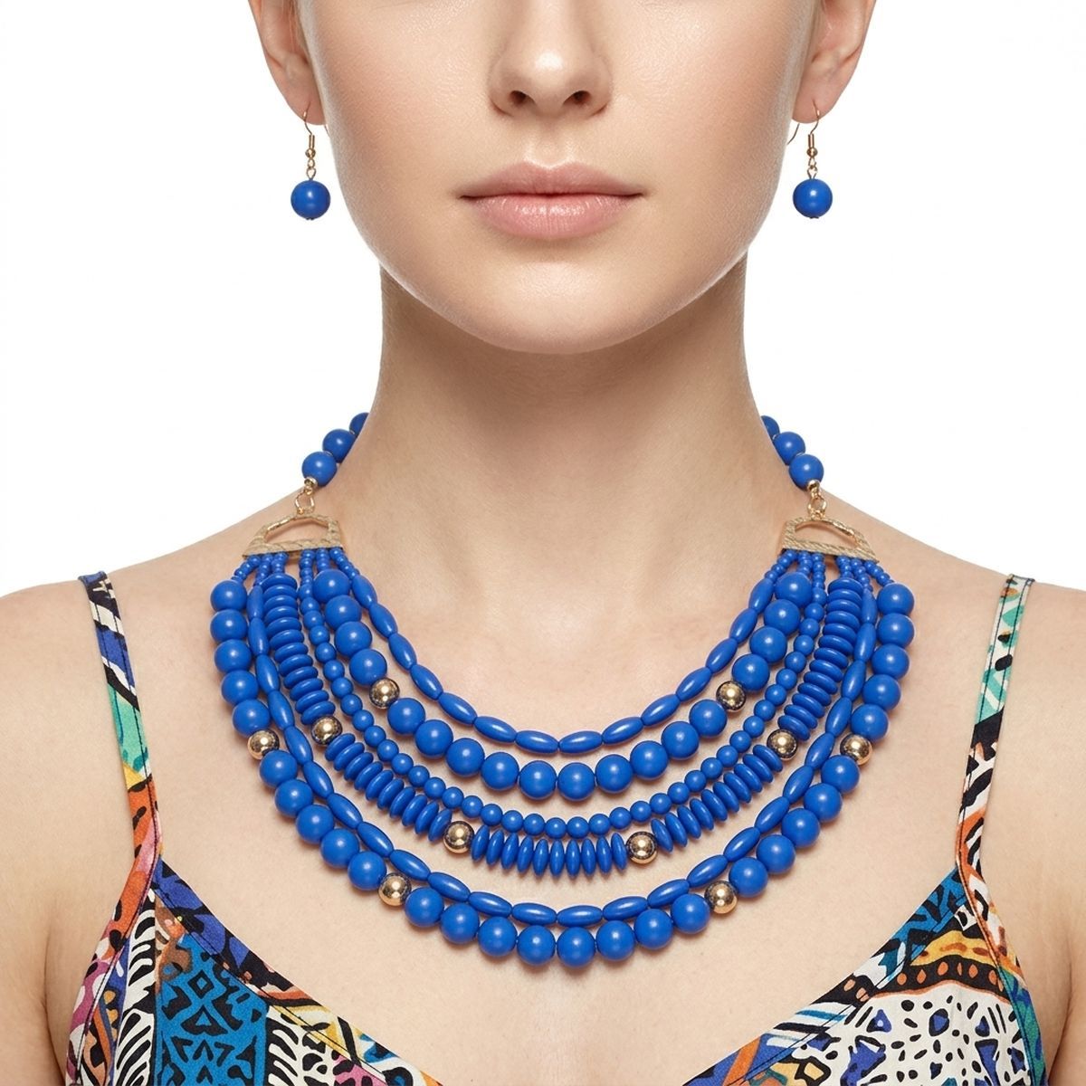 6 Layer Blue Bead Necklace