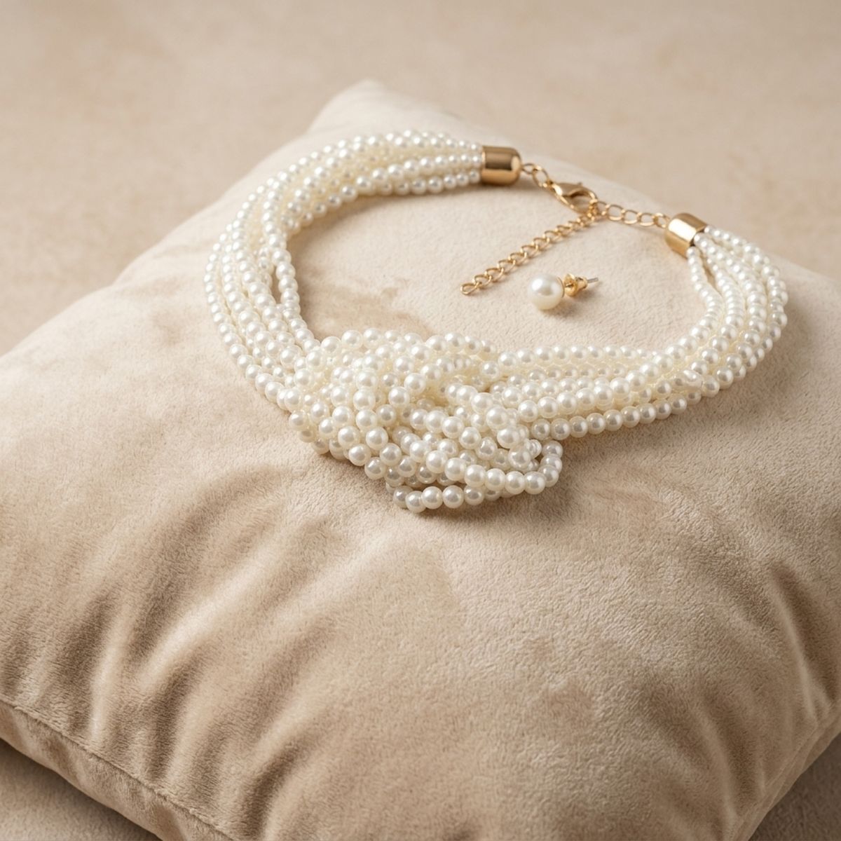 Cream Pearl 9 Strand Knotted Chunky Necklace