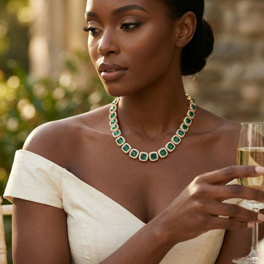 Tennis Green Cushion Cut Crystal Halo Luxe Necklace
