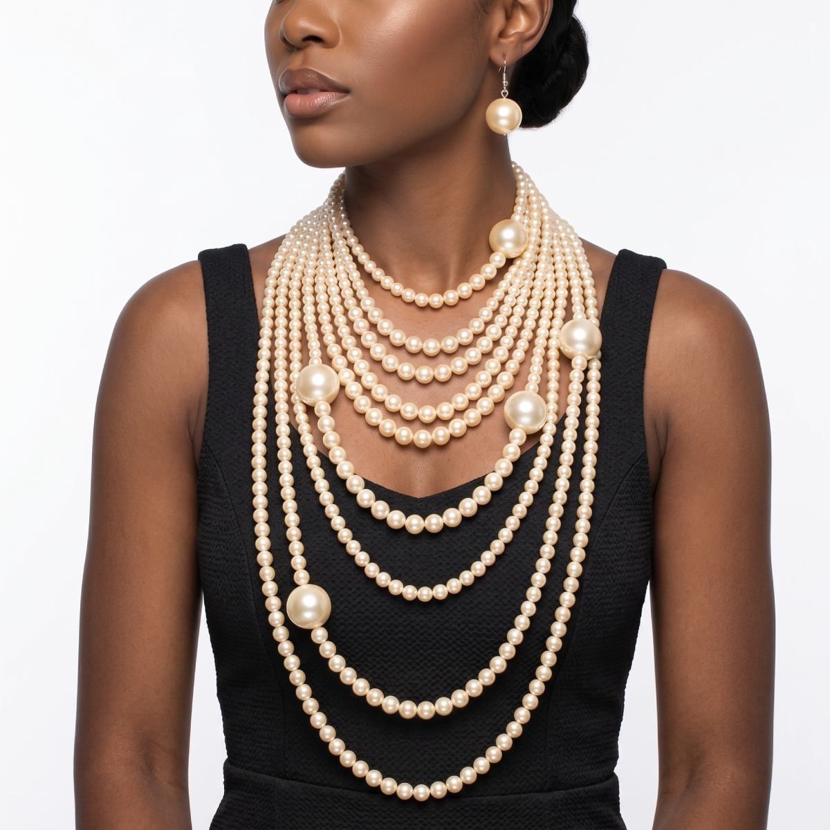 Cream Pearl 9 Strand Long Layer Luminous Necklace