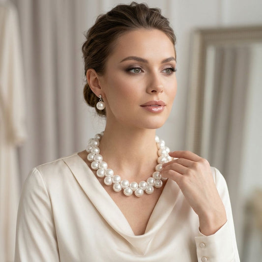 Flat Bottom Woven White Pearl Cluster Necklace