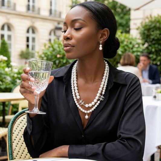 Parisian Long White Glass Pearl Charm Layer Set