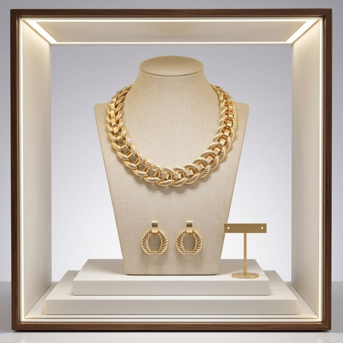 Gold Textured Overlapping Link Chain Necklace