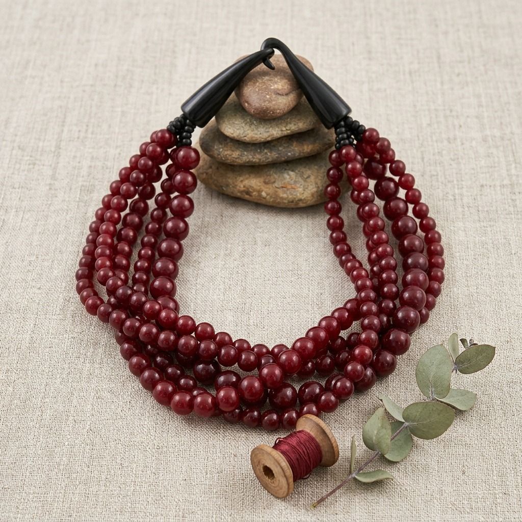 Burgundy Bead Buffalo Horn Hook Necklace