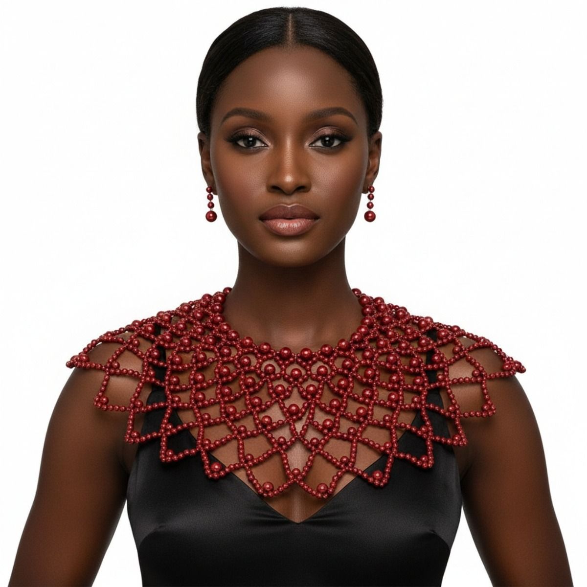 Burgundy Pearl Choker Cape