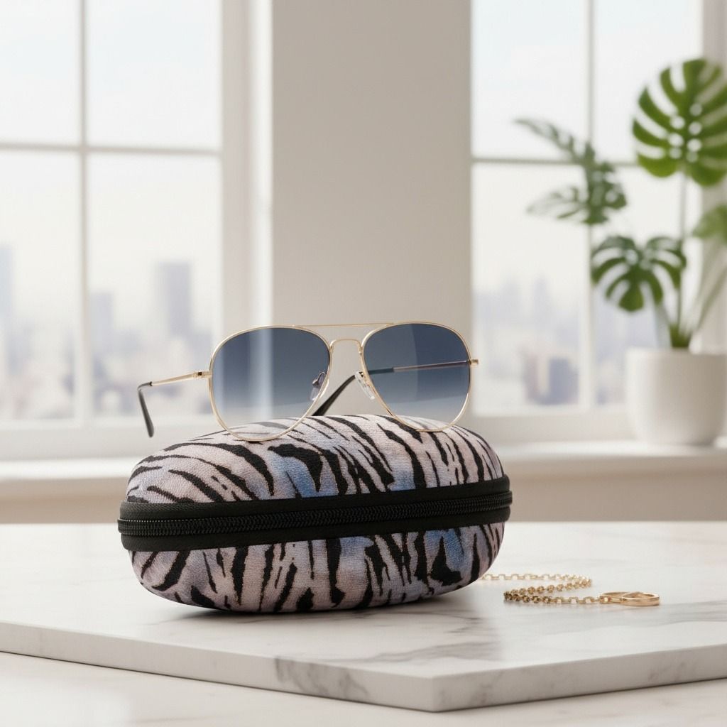 Blue Tiger Stripe Fur Sunglass Case