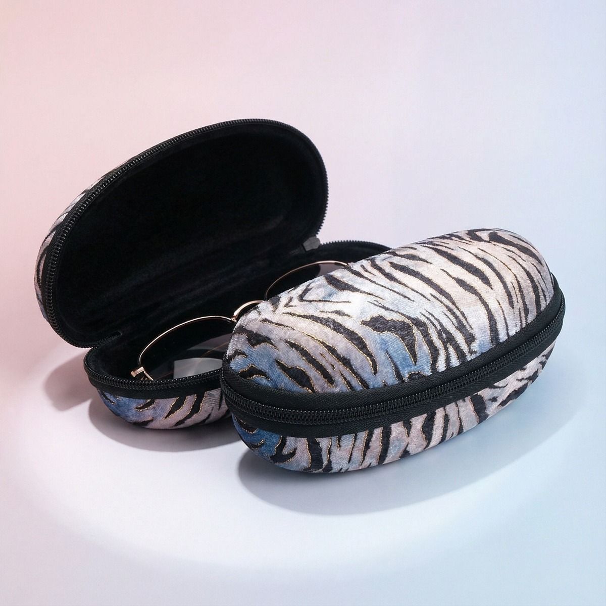Blue Tiger Stripe Fur Sunglass Case