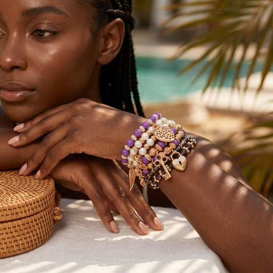 Purple Bead and Pearl Love Bracelets