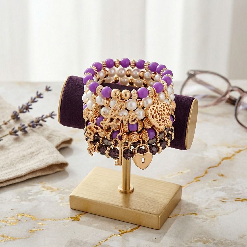 Purple Bead and Pearl Love Bracelets