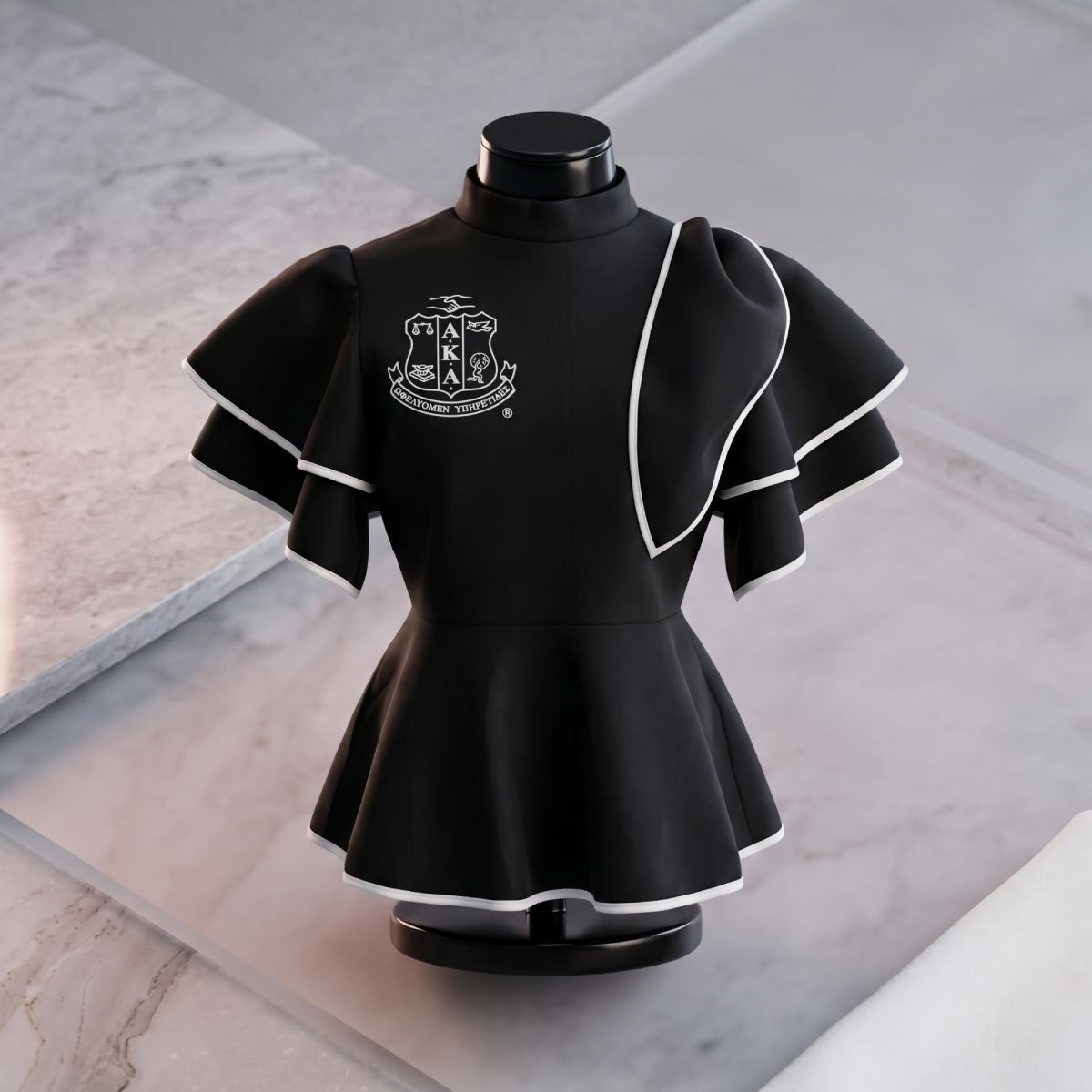 AKA Shield Large Black & White Trim Peplum Top