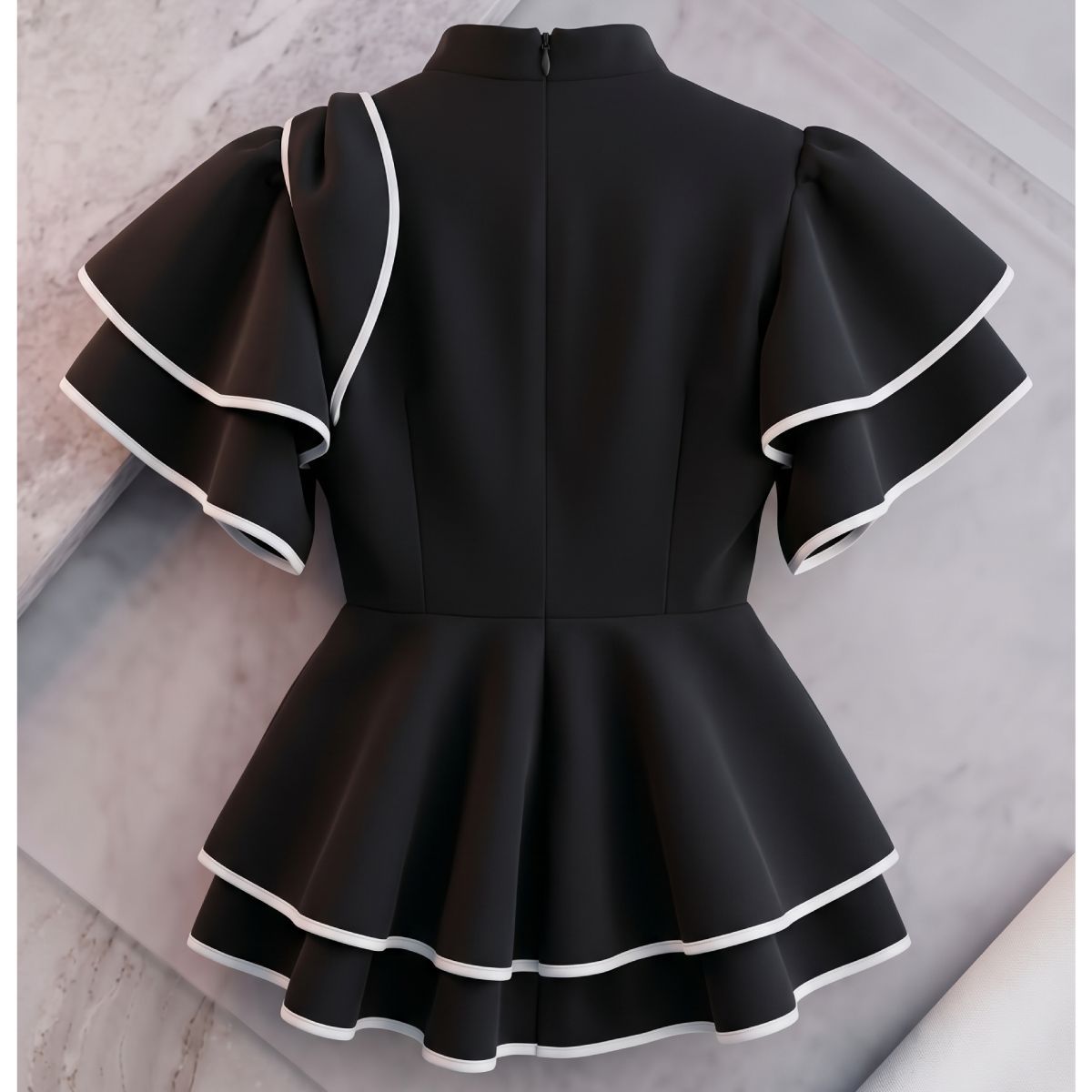 AKA Shield XX-Large Black & White Trim Peplum Top