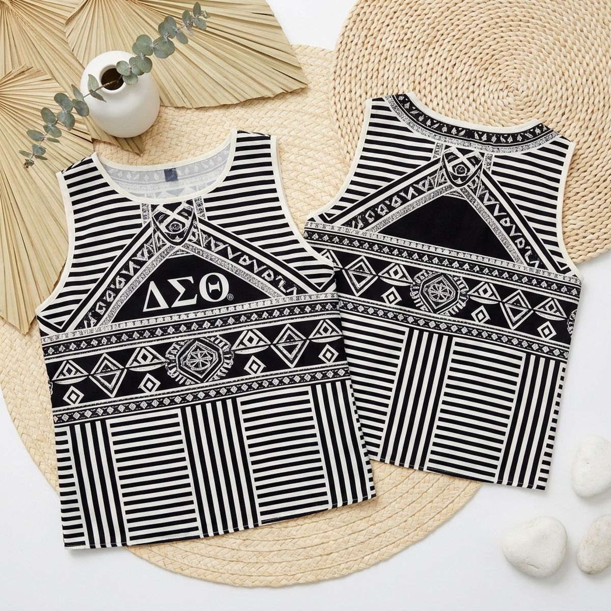 DST XX-Large Black Geometric Tank Top