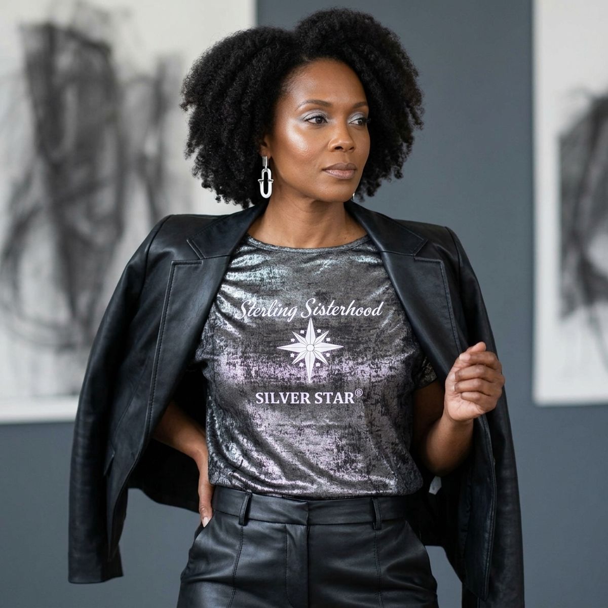 Large AKA Sterling Silver Sisterhood Metallic Top
