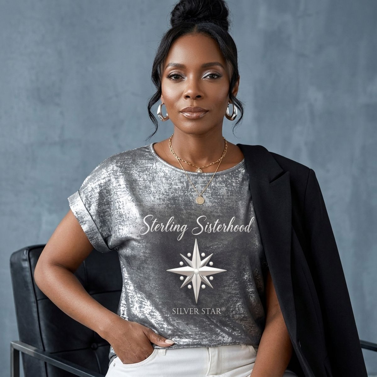 XLarge AKA Sterling Silver Sisterhood Metallic Top
