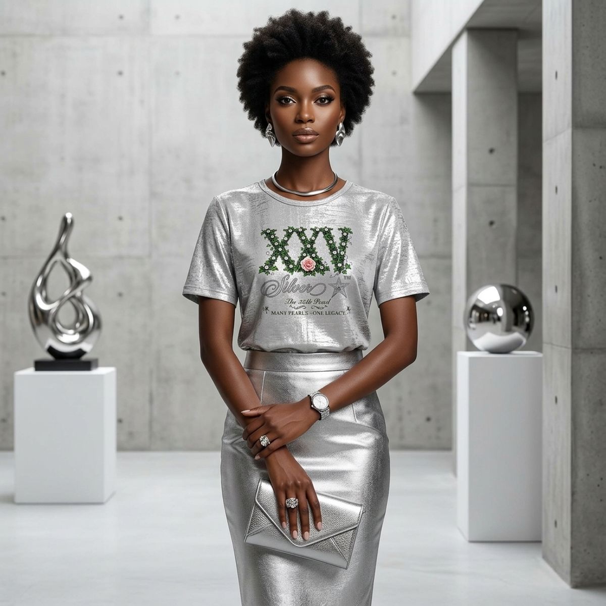 Small AKA Silver Soror 25th Pearl Metallic Tee