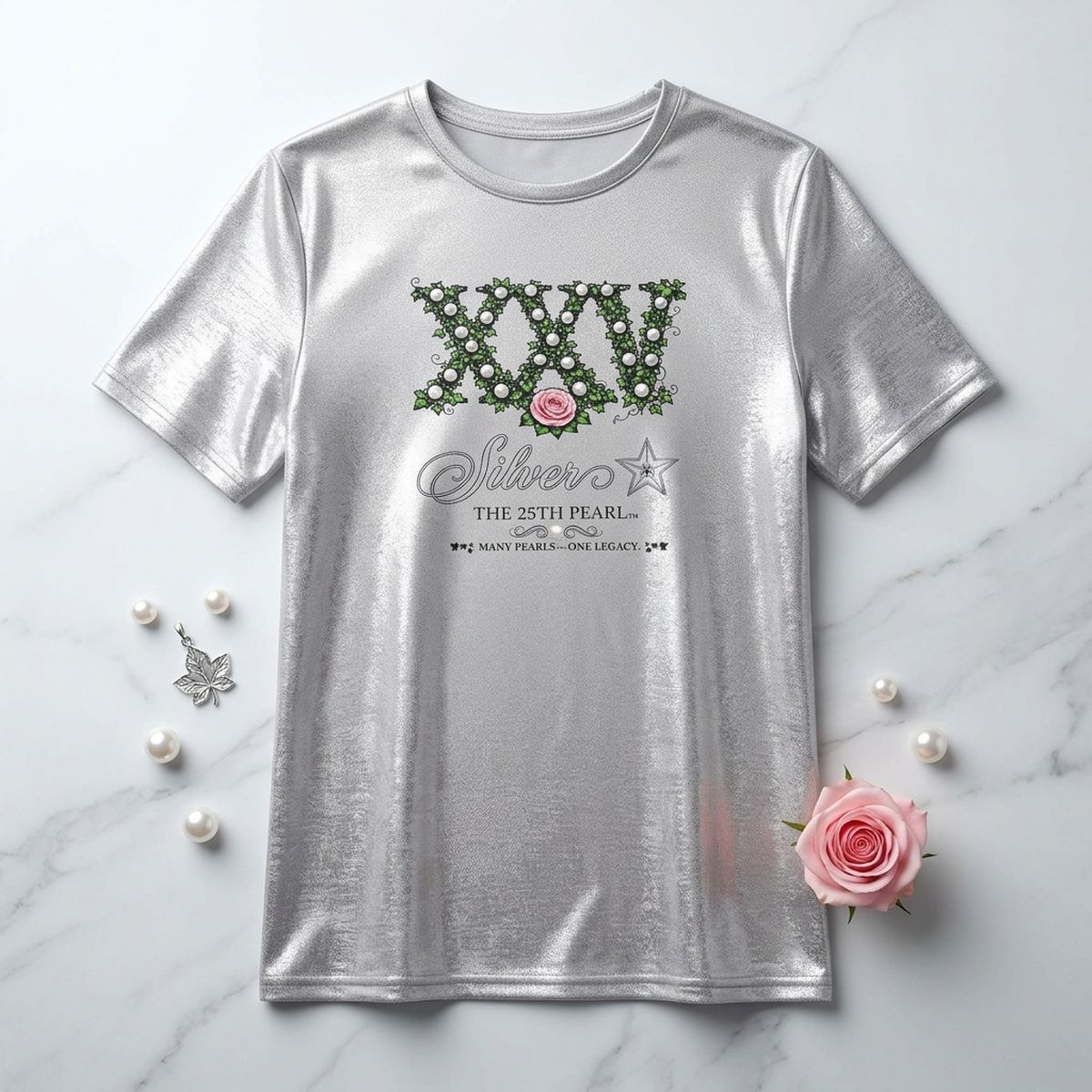Small AKA Silver Soror 25th Pearl Metallic Tee