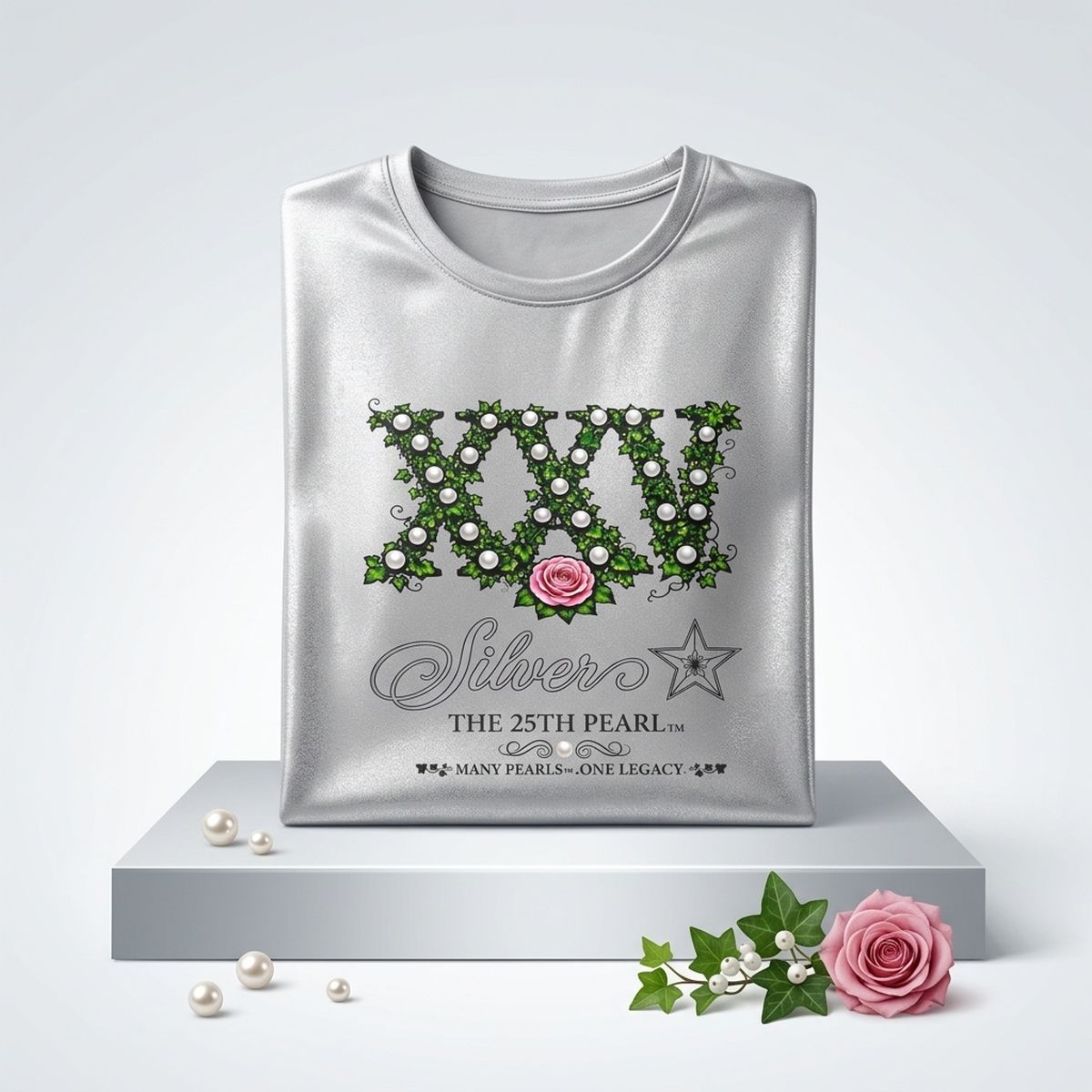 Small AKA Silver Soror 25th Pearl Metallic Tee