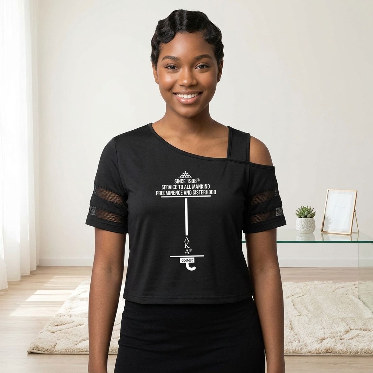 Large AKA Black Cold Shoulder Cutout Athletic Top