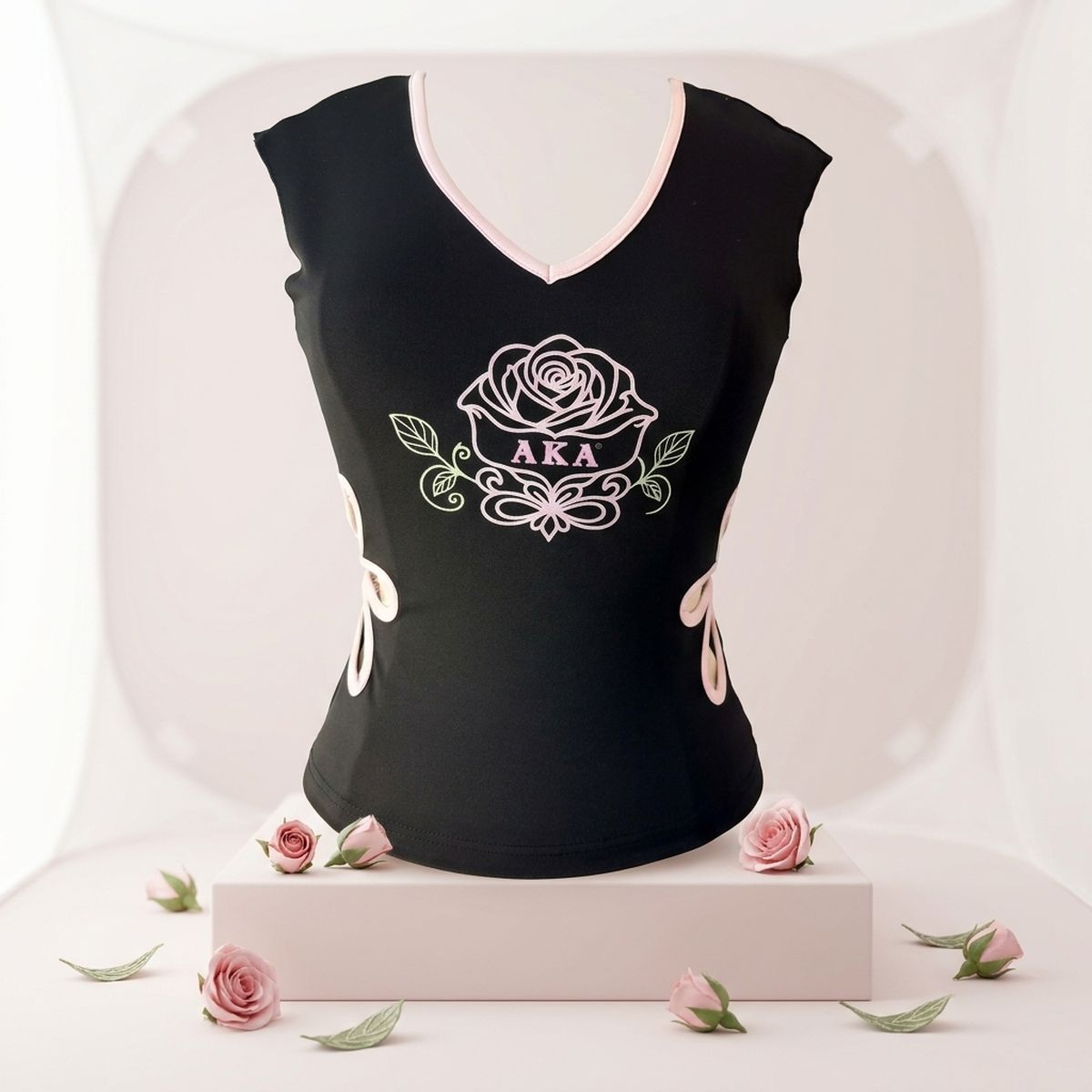AKA X-Large Black Flower Cut Out Sleeveless Top