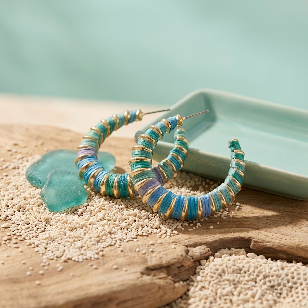 Mixed Blue Raffia Wrapped Hoops