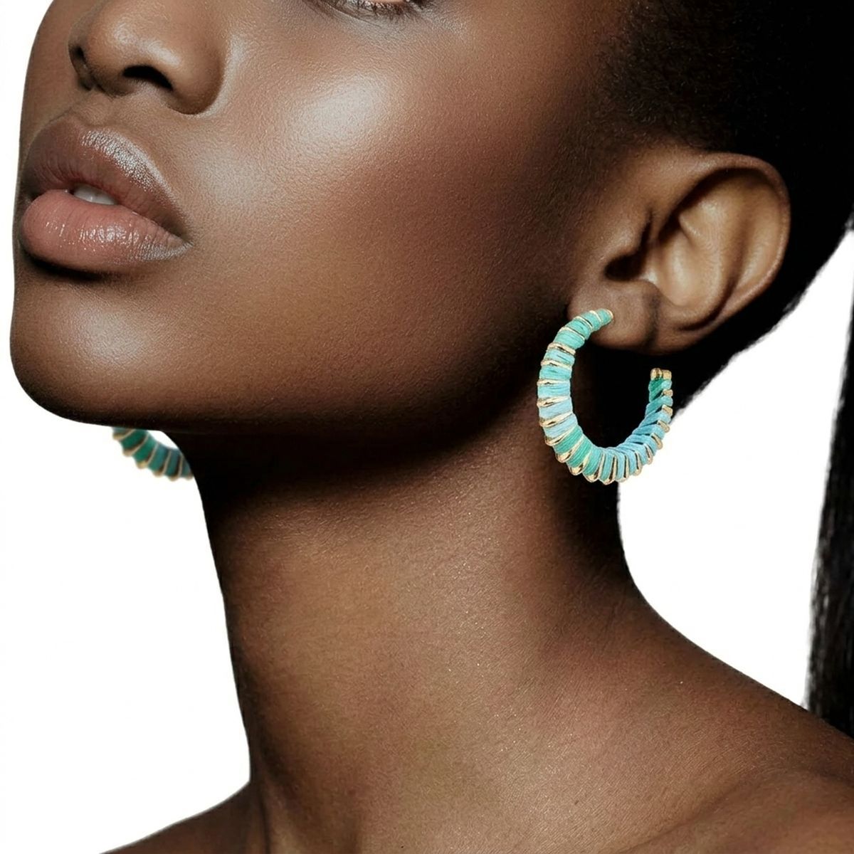Mixed Blue Raffia Wrapped Hoops