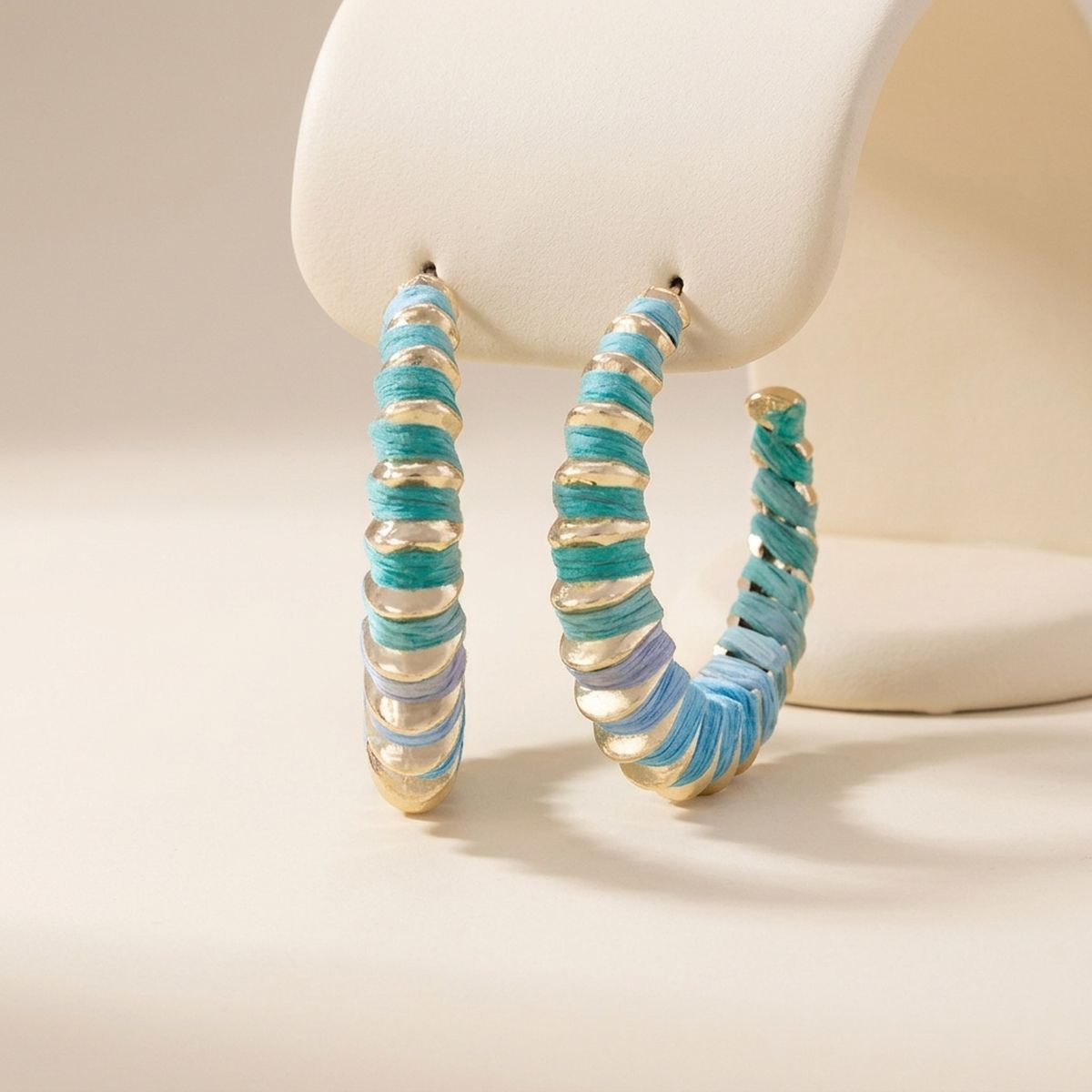 Mixed Blue Raffia Wrapped Hoops