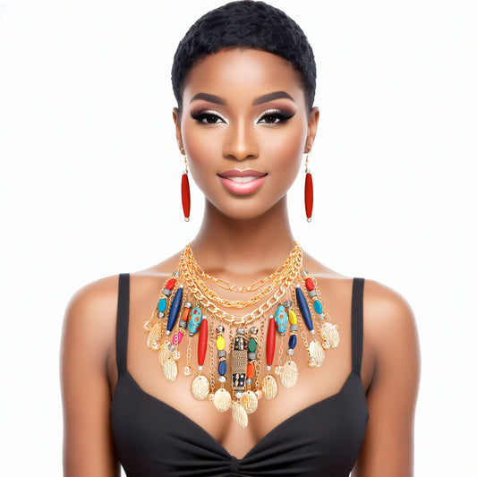 Necklace Gold Chain Ornamental Layered Fringe Set - Premium Wholesale Jewelry from Pinktown - Just $68! Shop now at chiquestyles
