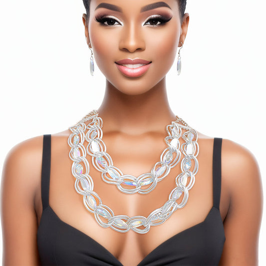 Chain Necklace Double Linked Silver Crystal Set - Premium Wholesale Jewelry from Pinktown - Just $36! Shop now at chiquestyles