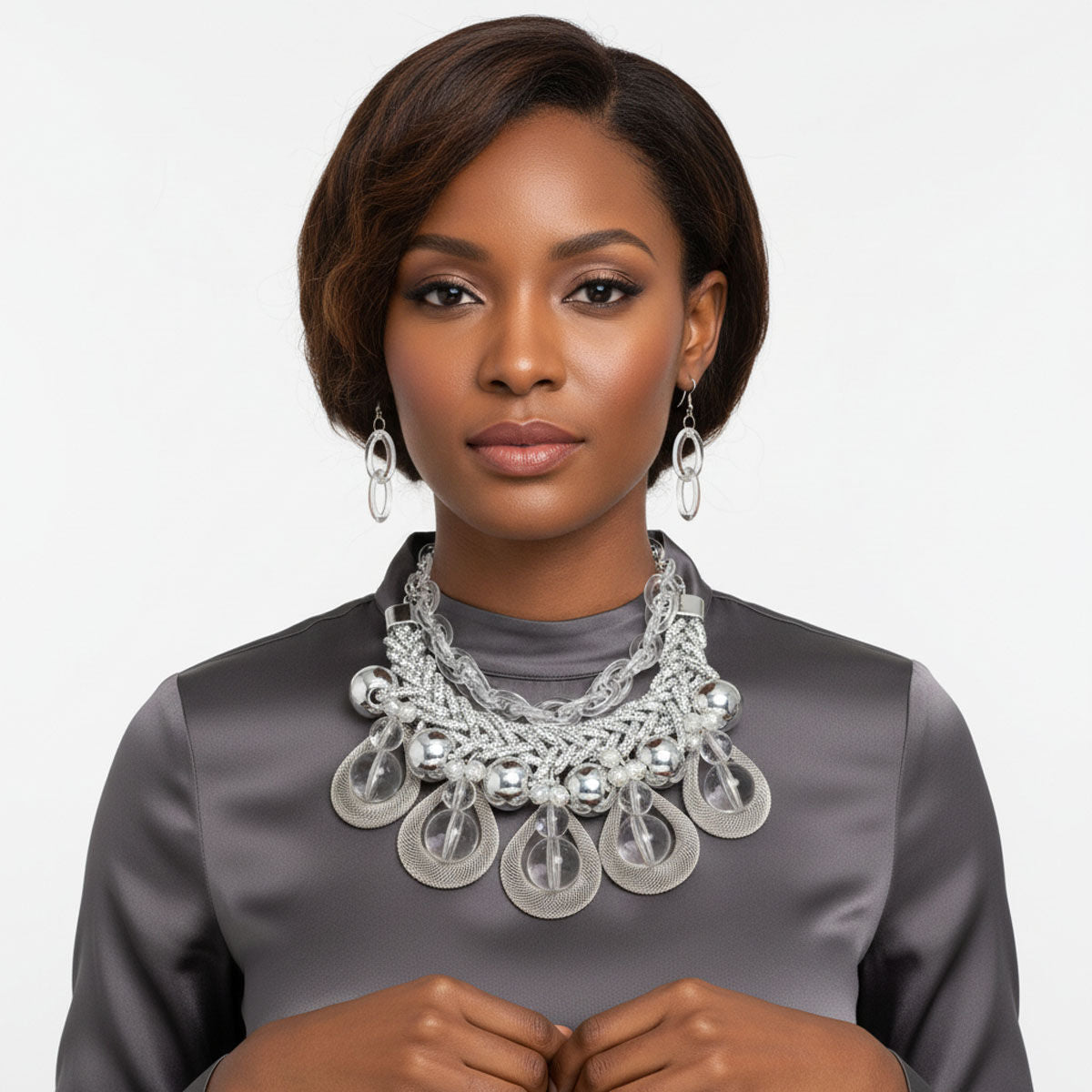 Dazzling Silver Teardrop Cascade Ensemble