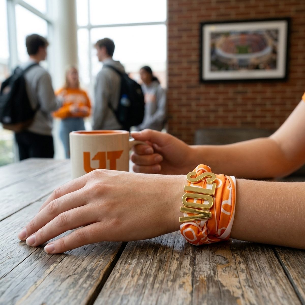 VOLS Gold Letter Charm Orange Scarf Bracelet