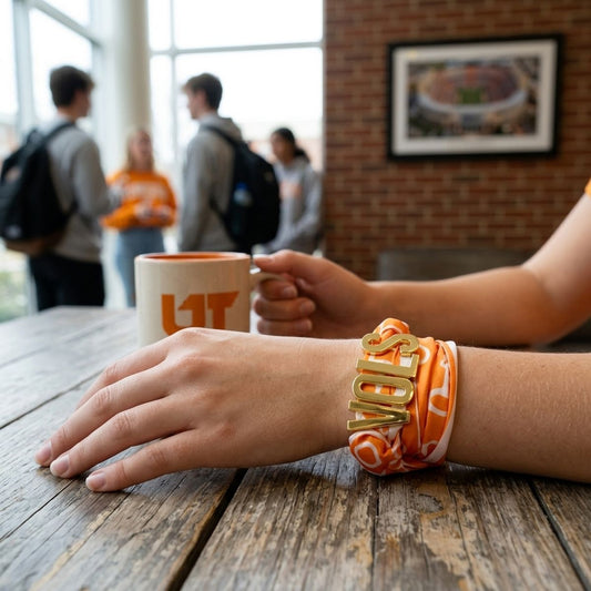 VOLS Gold Letter Charm Orange Scarf Bracelet