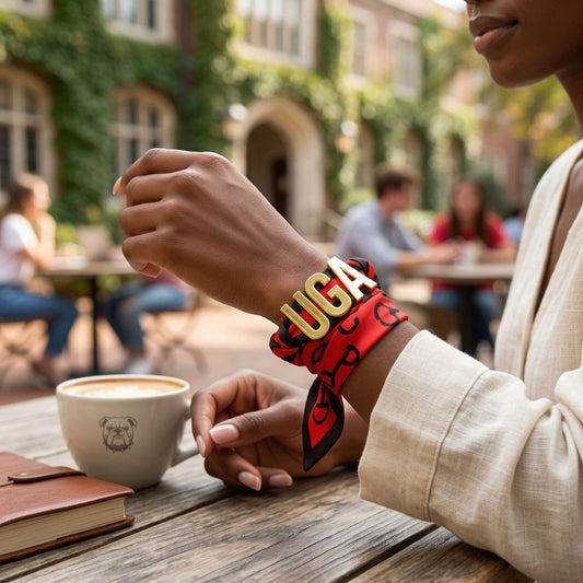 UGA Gold Letter Charm Red Black Scarf Bracelet